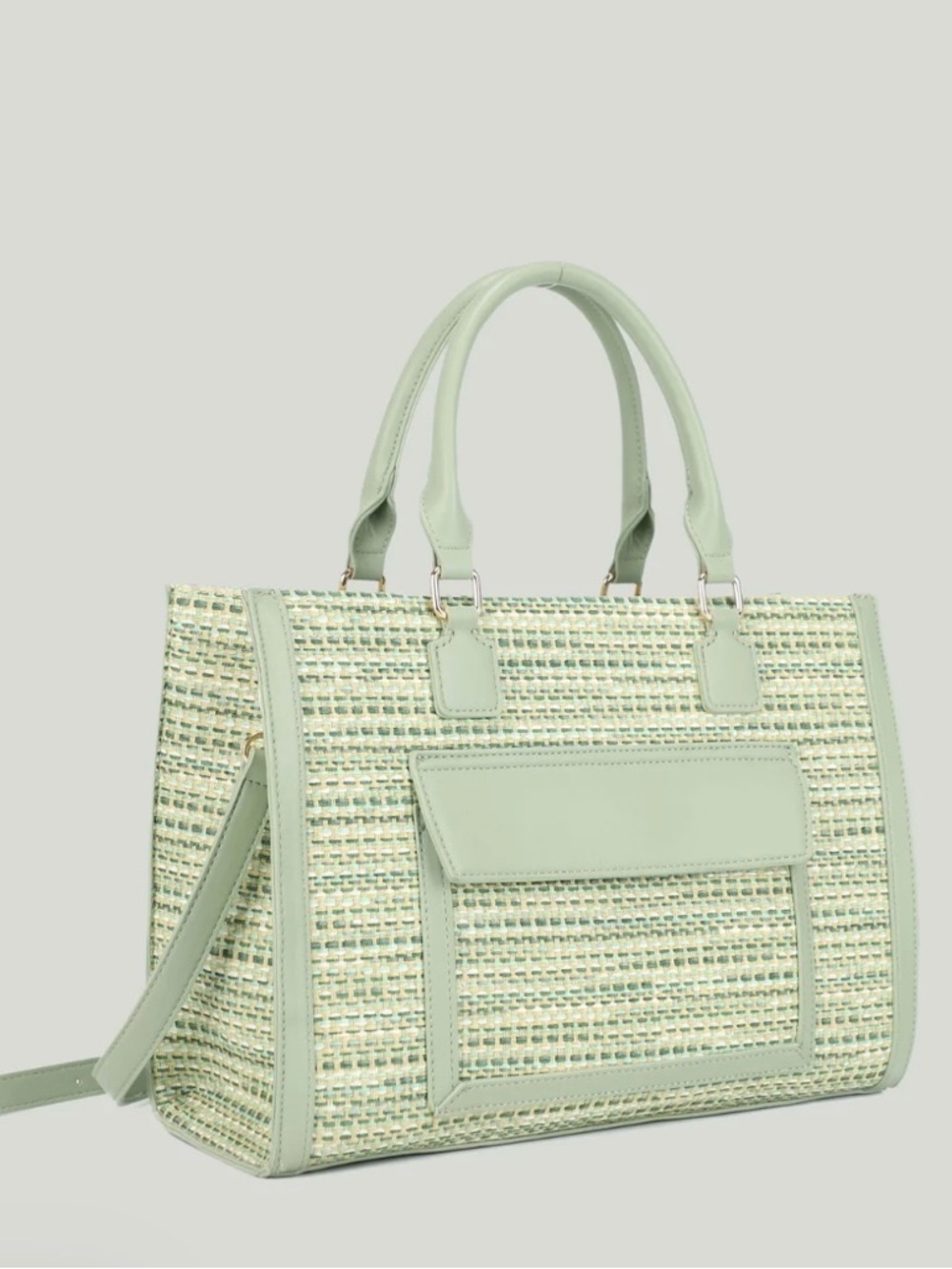 Mint Green Woven Tote Bag - Structured Top Handle Satchel - Ello brand -